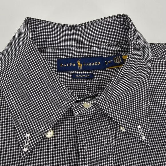 Ralph Lauren Classic Fit Plaid Button Down Black and White Shirt Size L - Picture 2 of 5